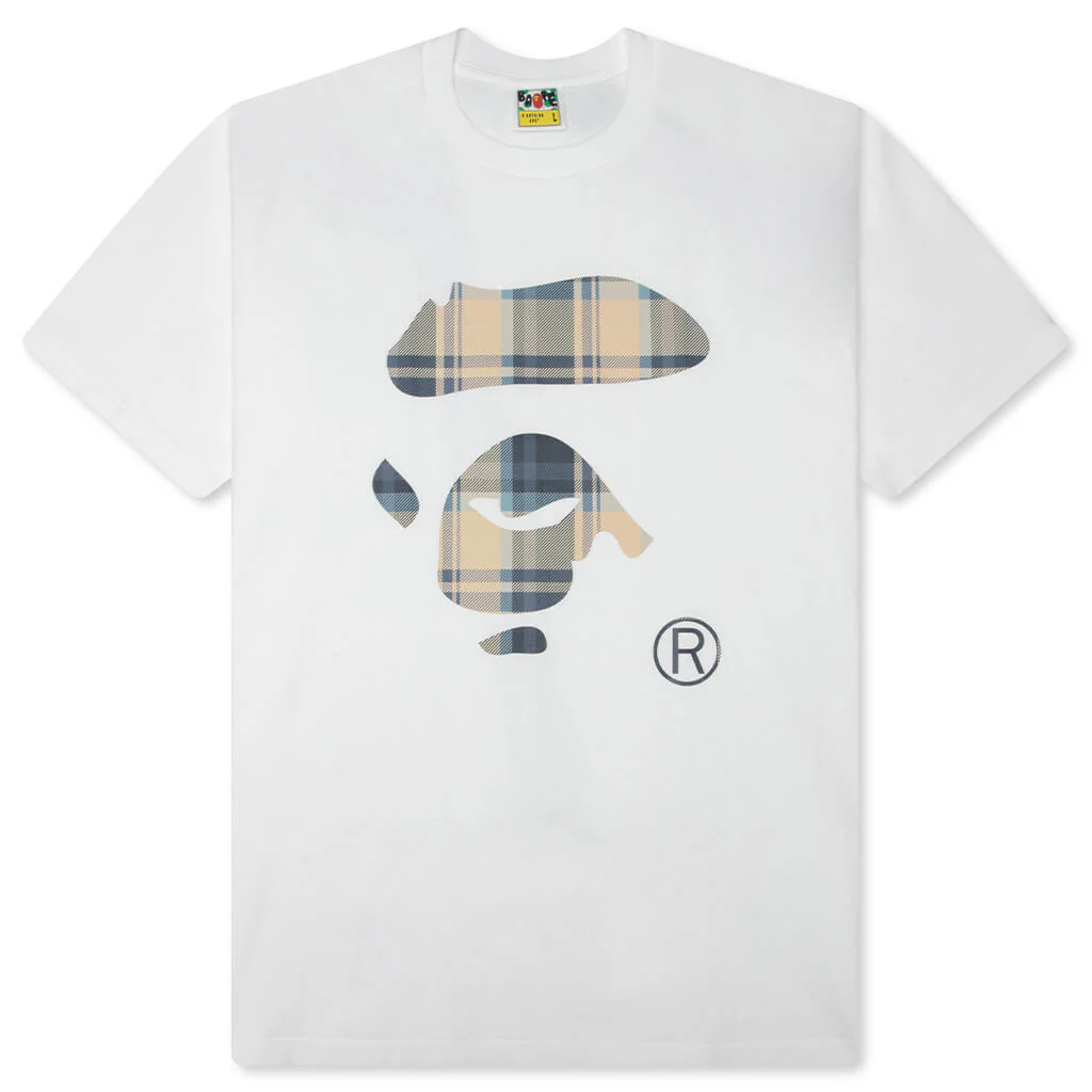 BAPE Check Ape Face Tee - White/Blue
