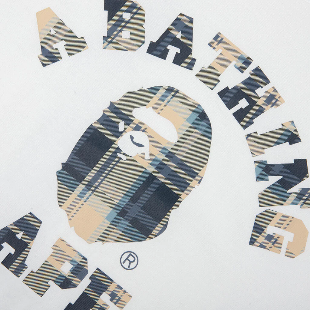BAPE Check College Tee - White/Blue - Image 3