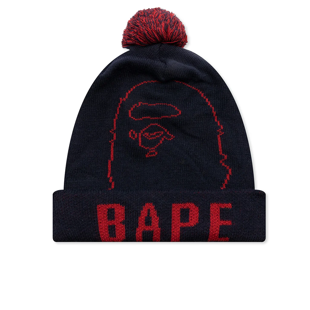 Prom-Pom Knit Beanie - Navy