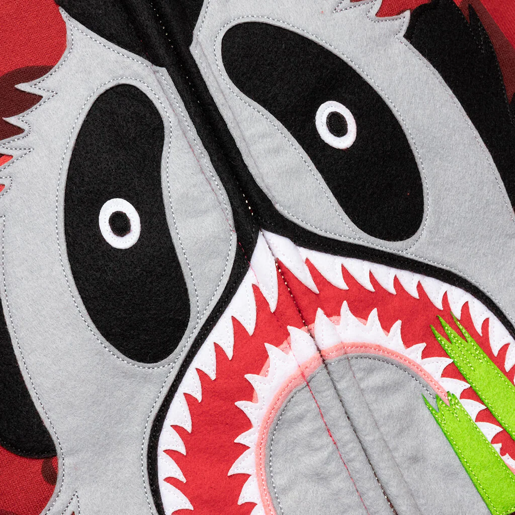 Color Camo Panda Full Zip Hoodie - Red - Image 3