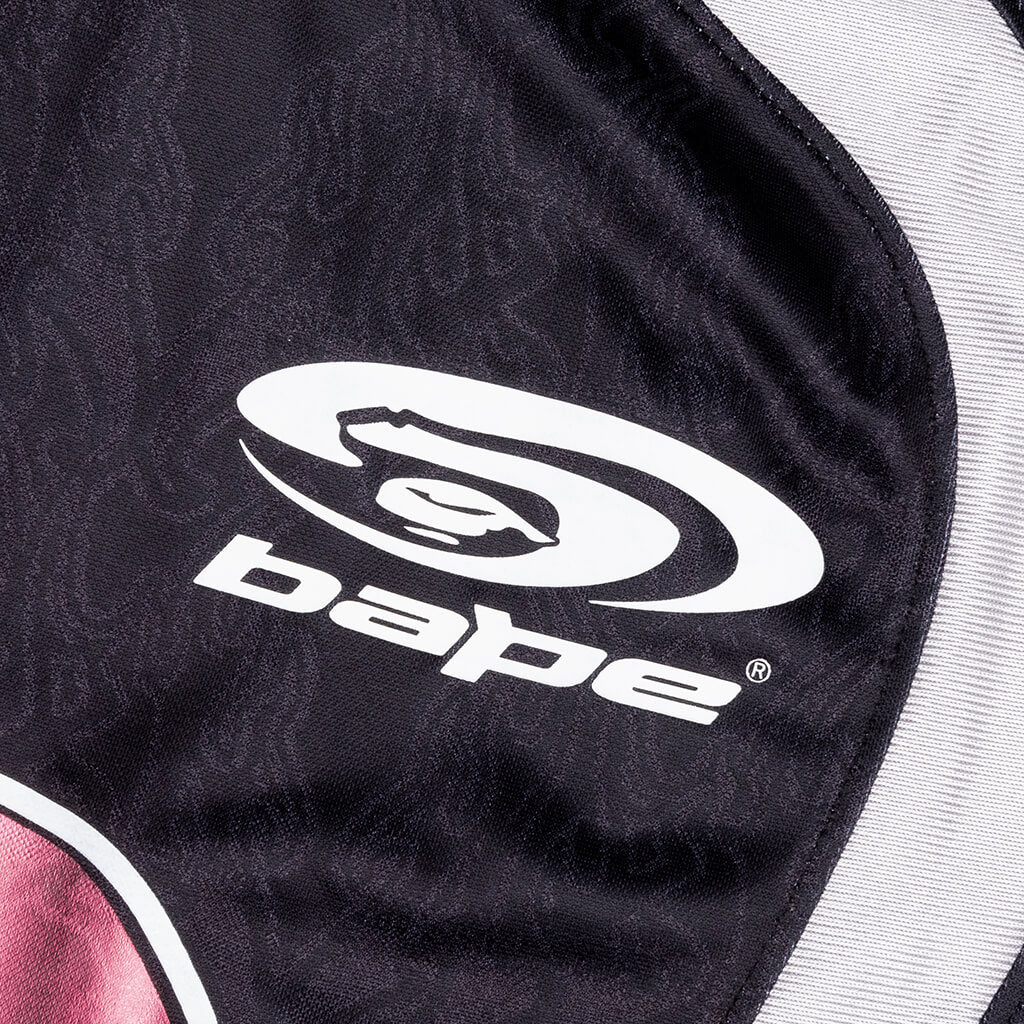 Flame Pattern Multilogo Relaxed Fit Football Jersey - Black - Image 4