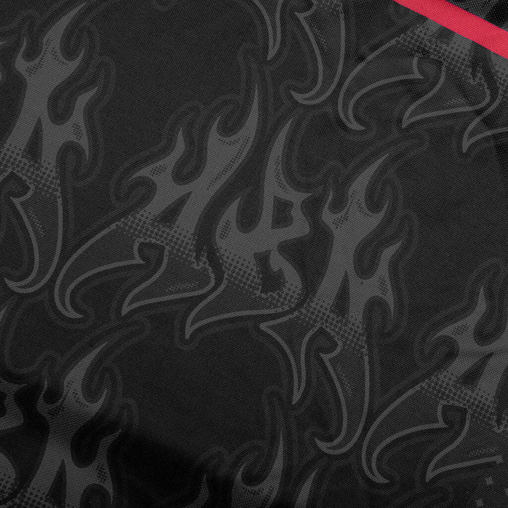 Flame Pattern Overall Print Half Zip Relax Fit Polo Shirt - Black - Image 7