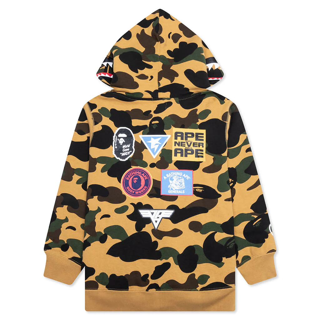 Kid's 1ST Camo Patch Print Shark Zip Hoodie - Yellow - Image 2