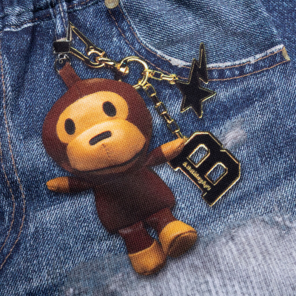 Kid's Bape Denim Print Sweat Shorts - Navy - Image 3