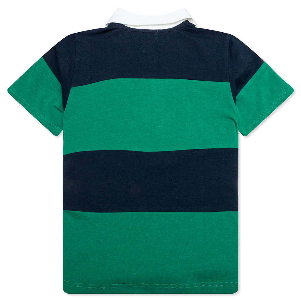 Kid's College Panel Stripe Polo Shirt - Navy - Image 2