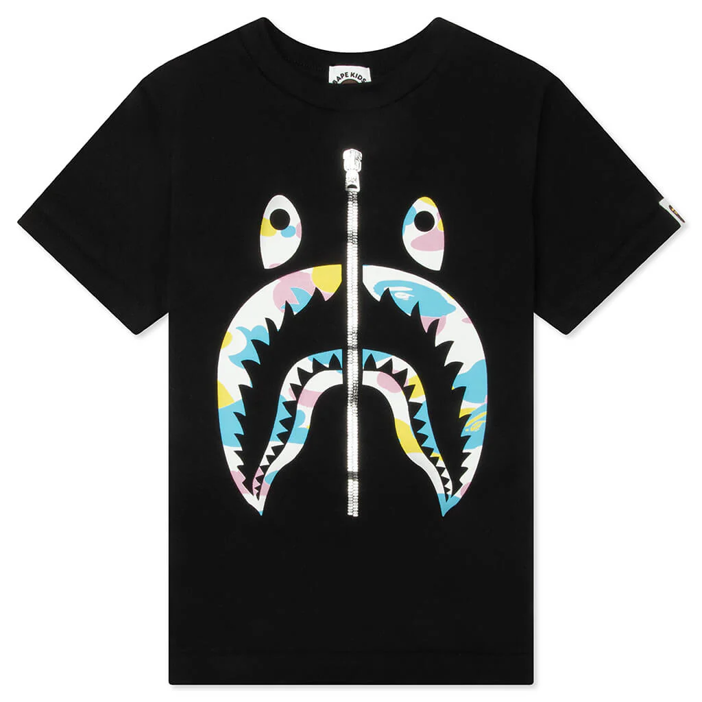 Kids New Multi Camo Shark Tee - Black