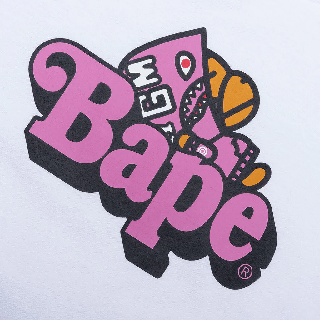 Kid's Shark Milo on Bape Tee - White/Pink - Image 3