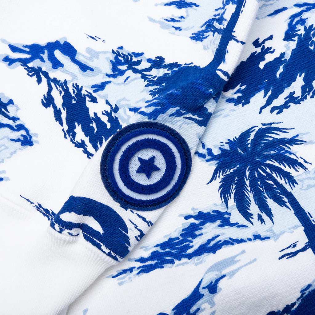 Palm Tree Camo Relaxed Fit Shark Full Zip Hoodie - Blue - Image 5