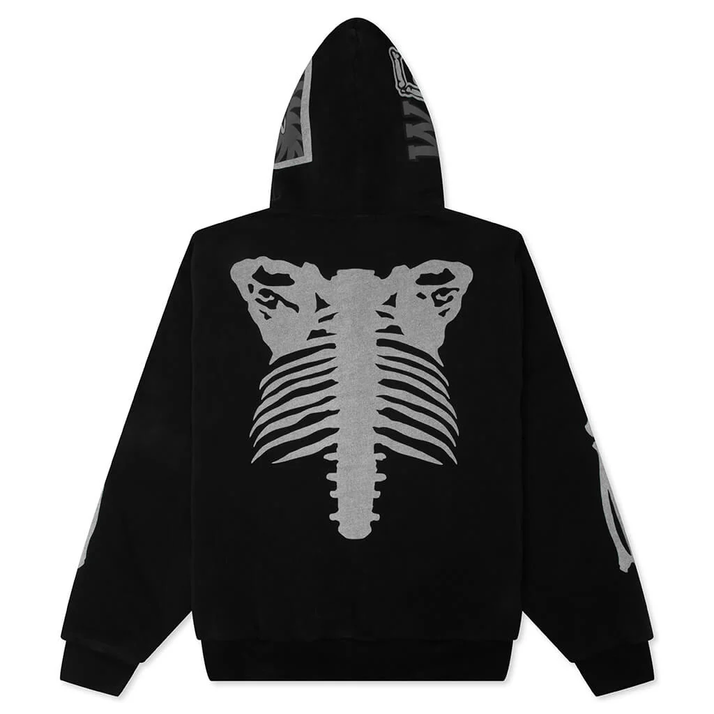 Skeleton Shark Heavy Washed Cropped Fit Full Zip Hoodie - Black - Image 2