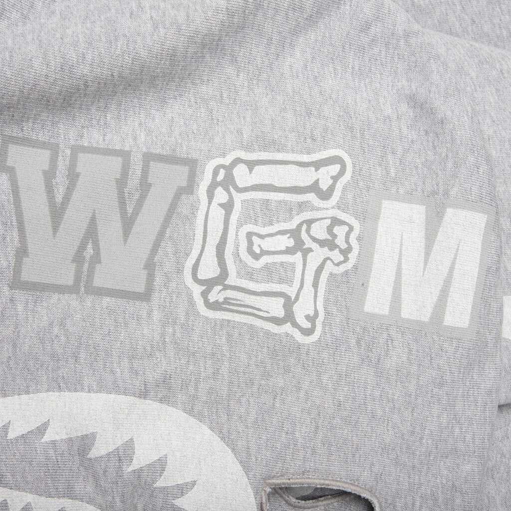 Skeleton Shark Heavy Washed Cropped Fit Full Zip Hoodie - Gray - Image 8