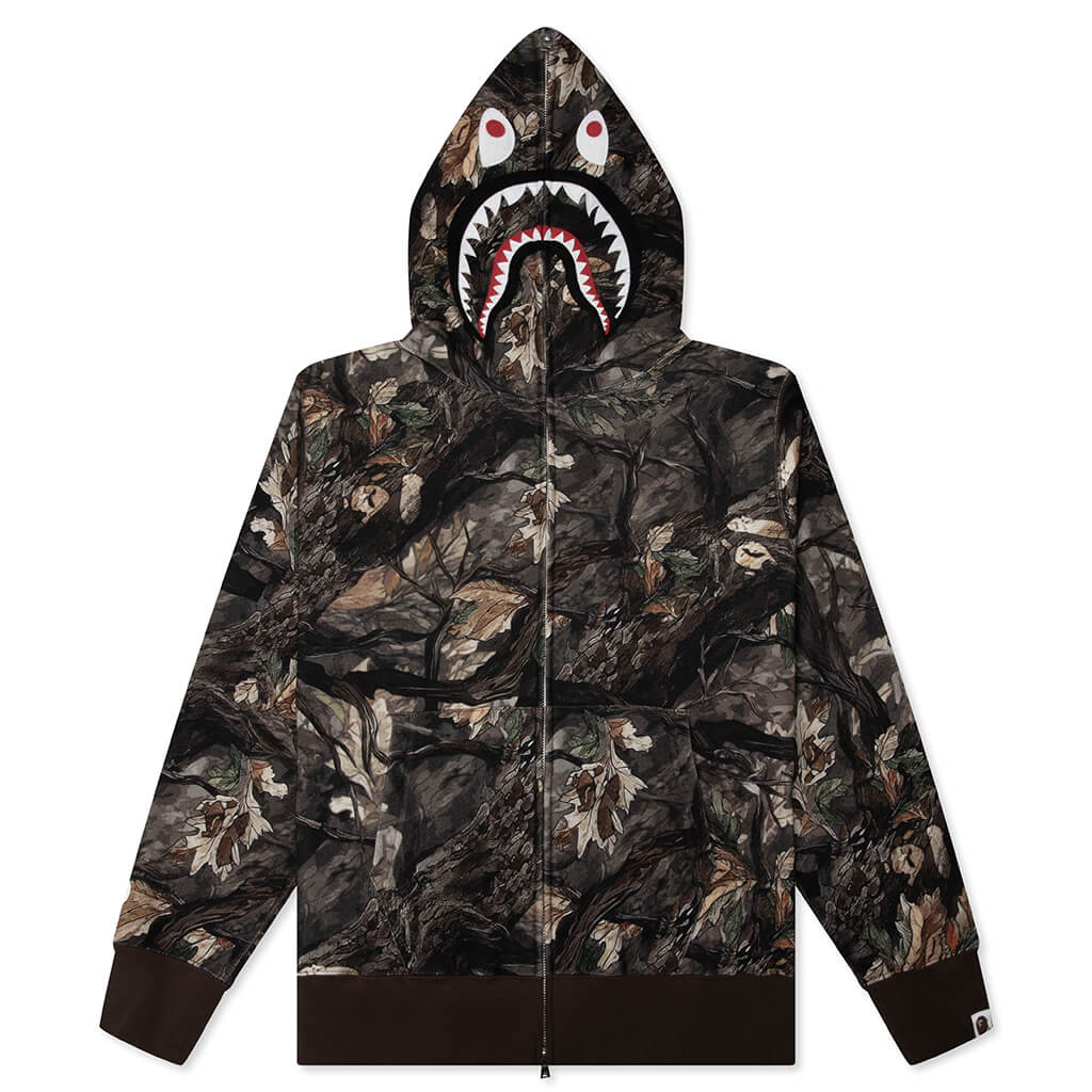 Tree Edge Camo Shark Relaxed Fit Full Zip Hoodie - Brown