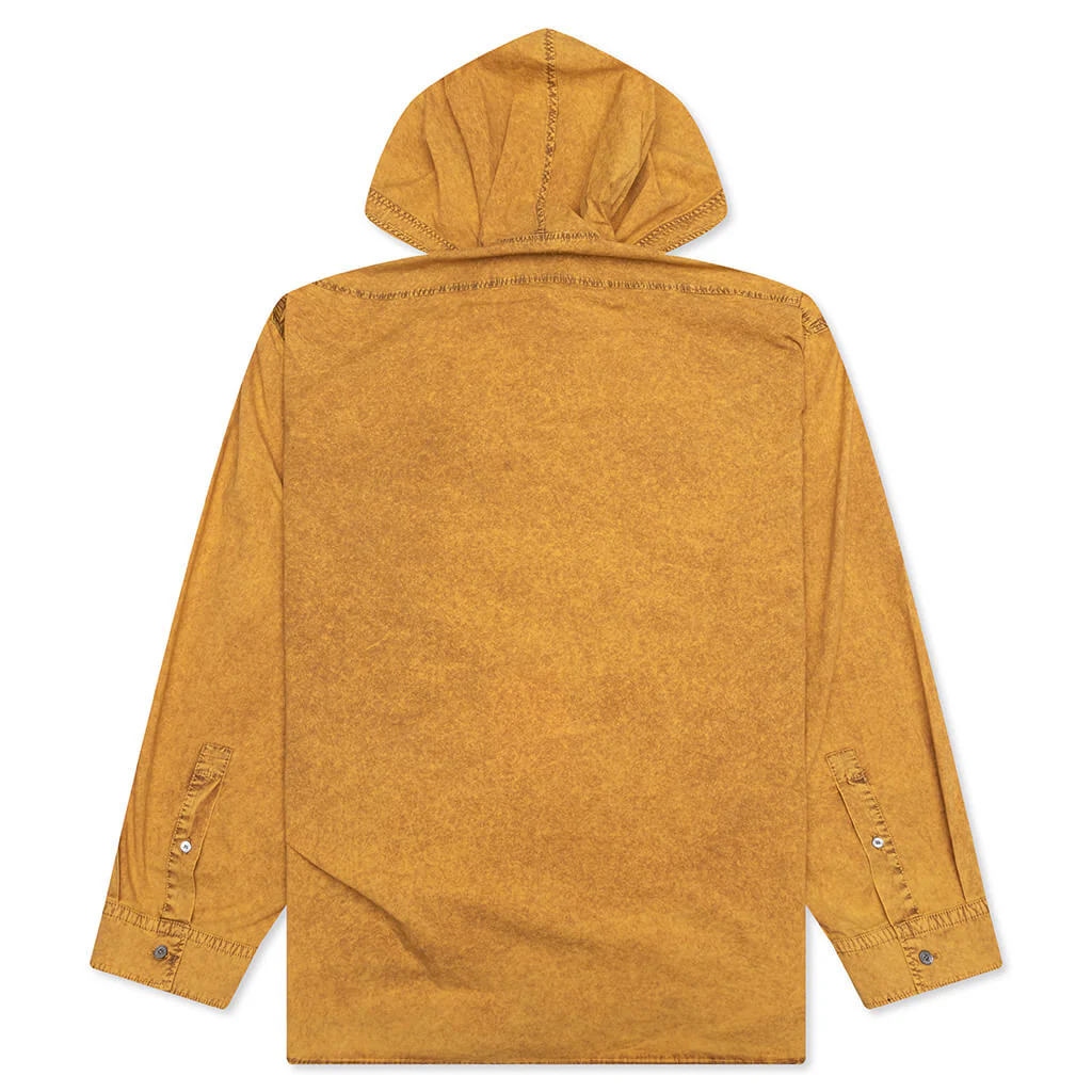 Garment Dyed Hooded Button Up Shirt Fn-Mn-Shir000861 - Yellow/Brown - Image 2