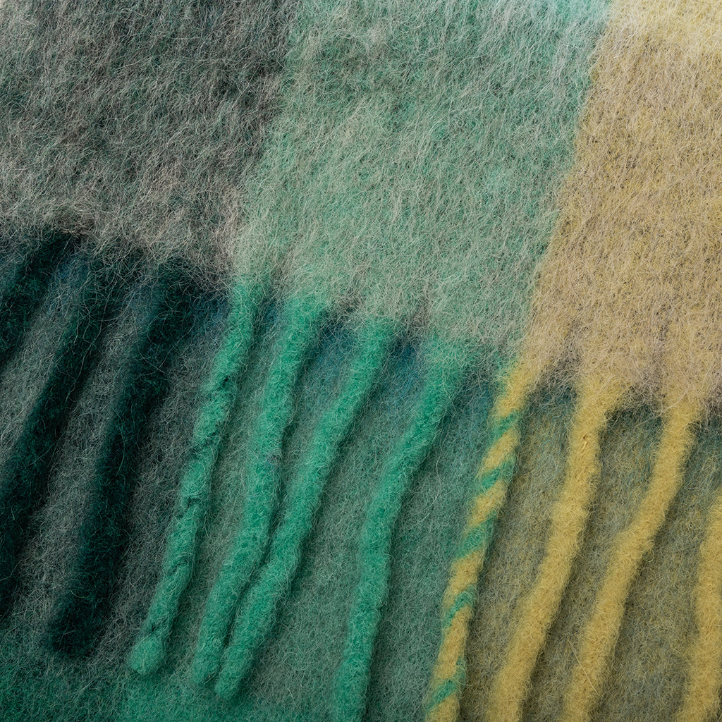 Mohair Checked Scarf - Jade Green/Yellow - Image 3