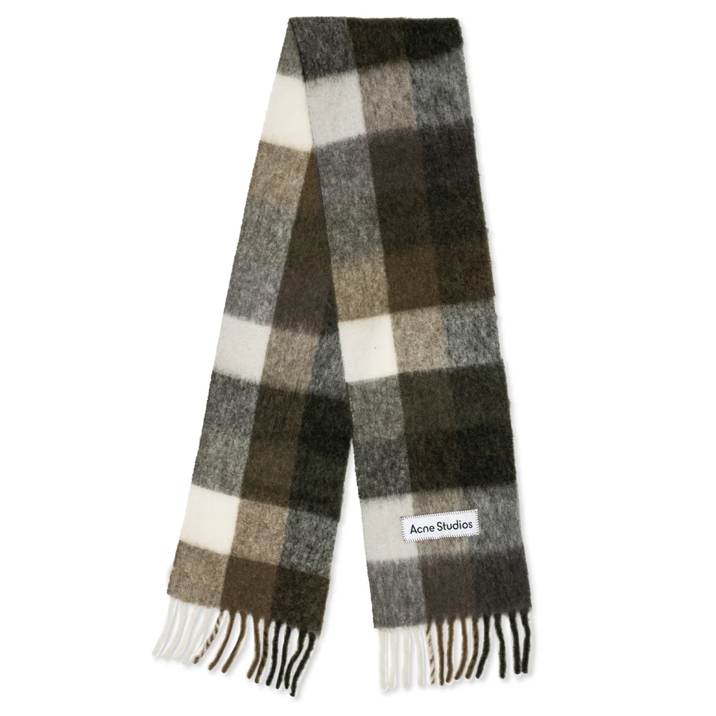 Mohair Checked Scarf - Taupe/Green/Black