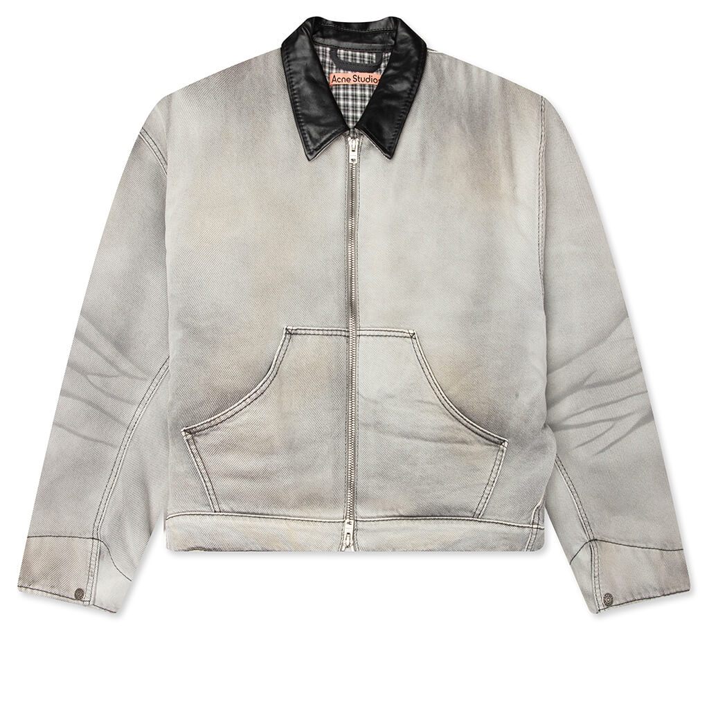 Faded Denim Bomber Jacket - White/Black