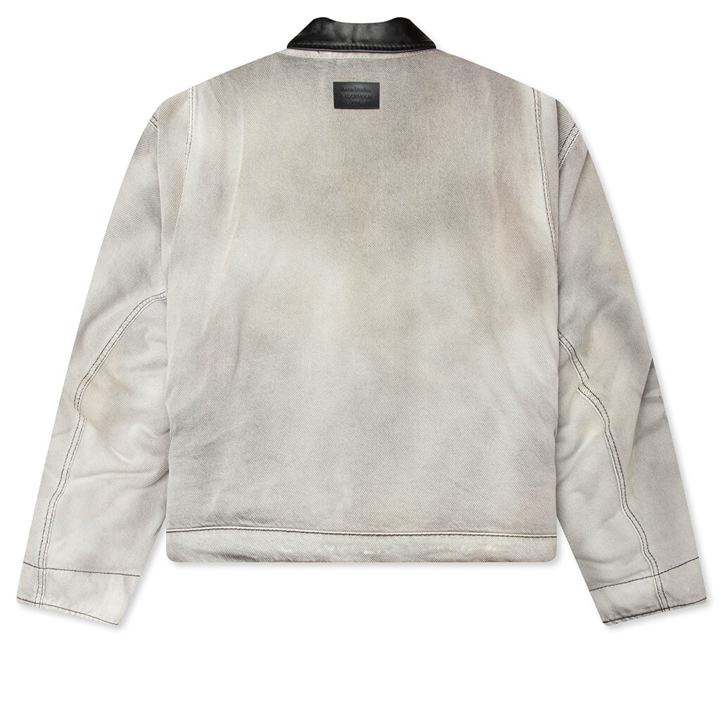 Faded Denim Bomber Jacket - White/Black - Image 2