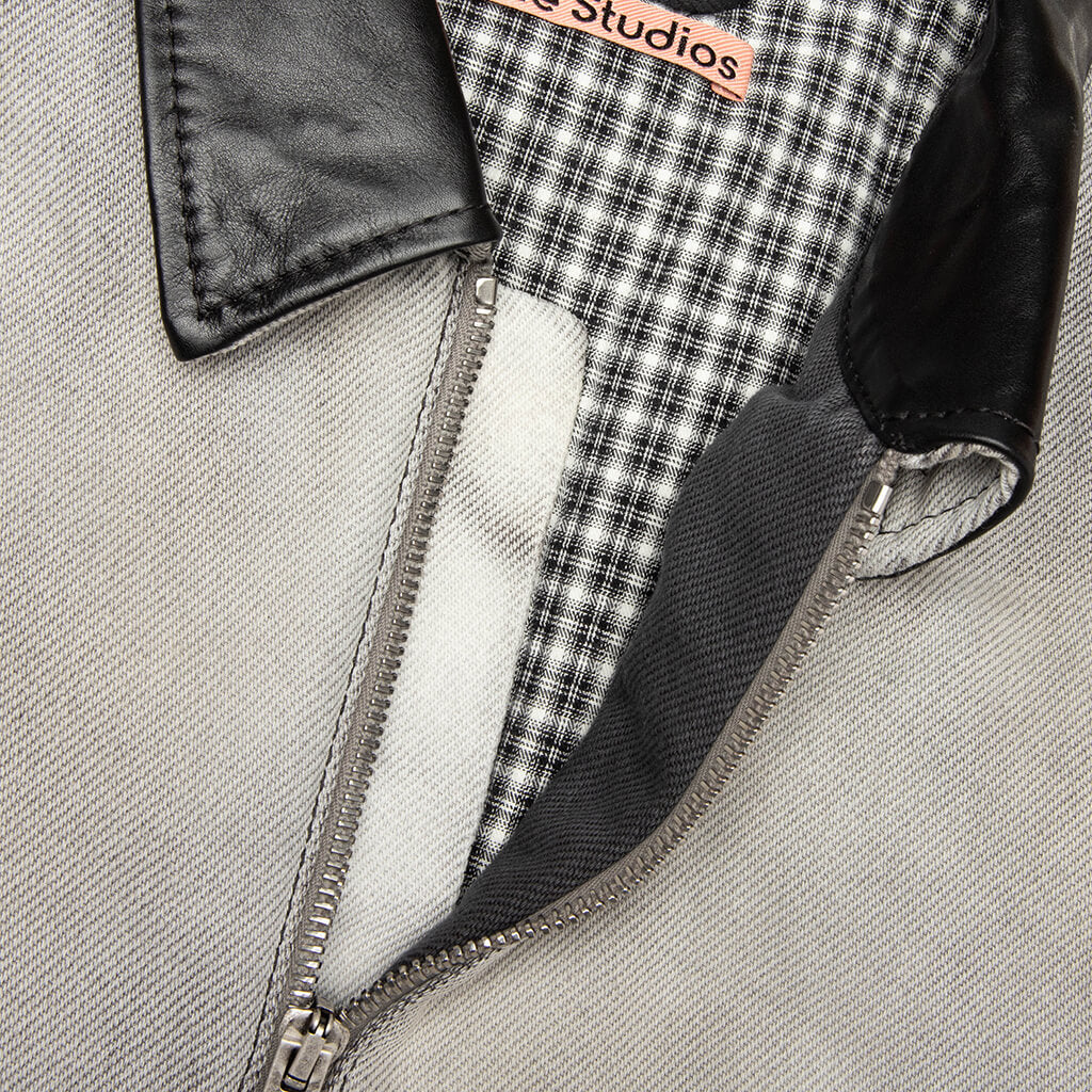 Faded Denim Bomber Jacket - White/Black - Image 3