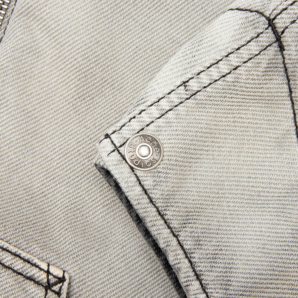 Faded Denim Bomber Jacket - White/Black - Image 4