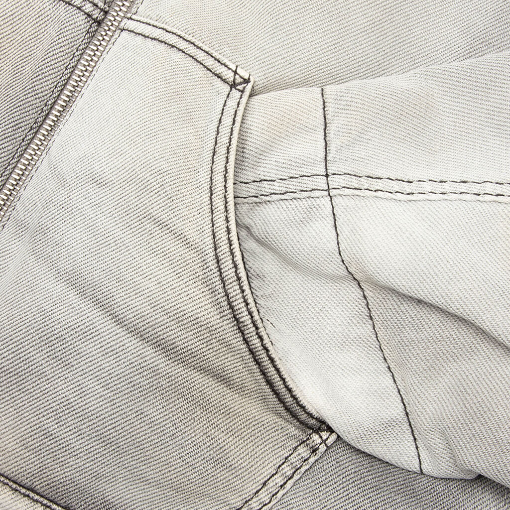 Faded Denim Bomber Jacket - White/Black - Image 5