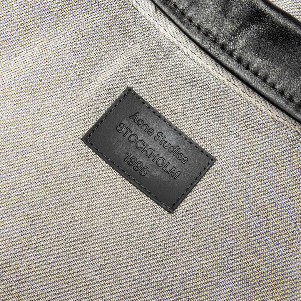 Faded Denim Bomber Jacket - White/Black - Image 6