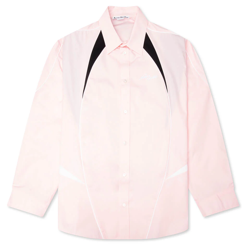 Embroidered Logo Button-Up Shirt - Baby Pink