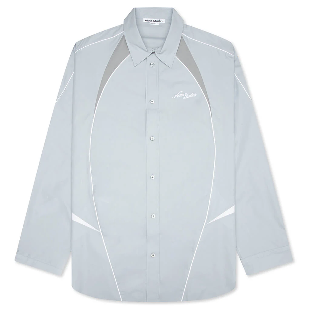 Embroidered Logo Button-Up Shirt - Cold Grey