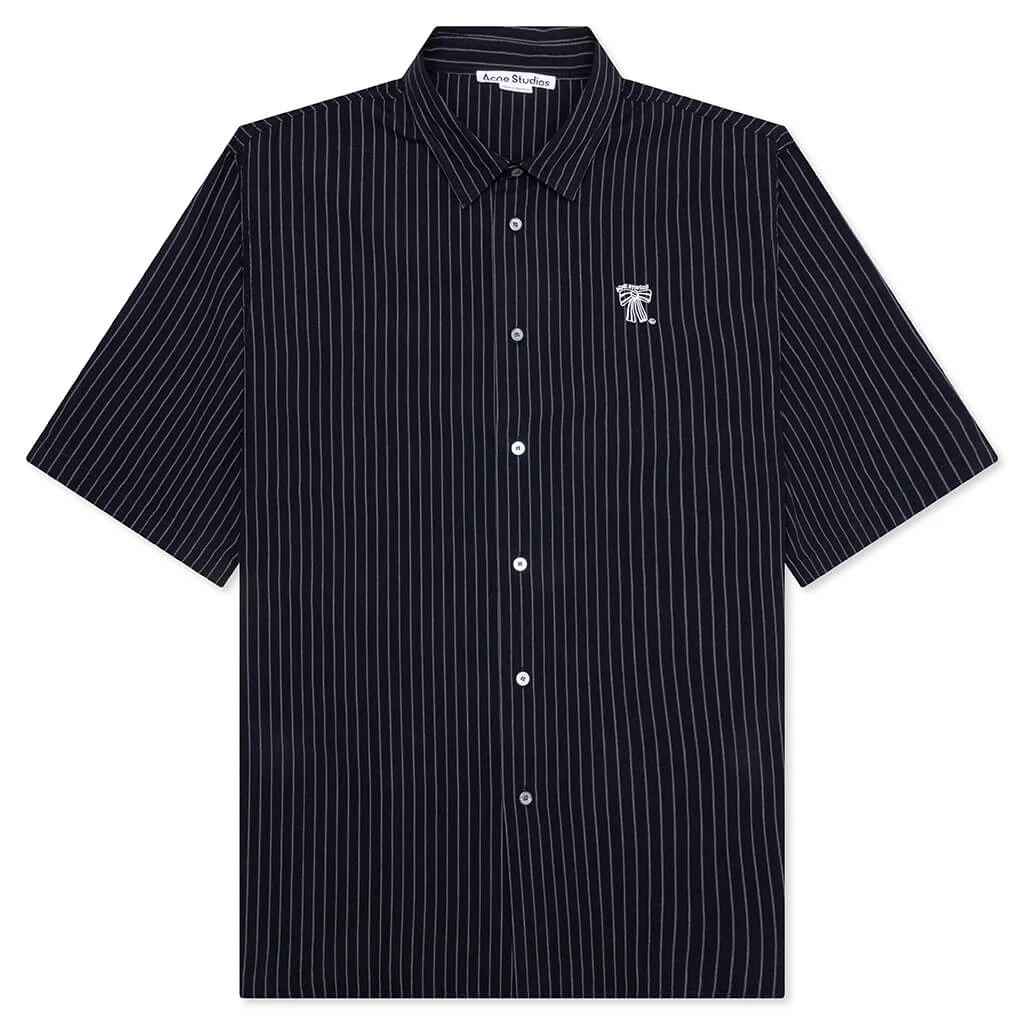 Stripe Button-Up Shirt - Navy/White