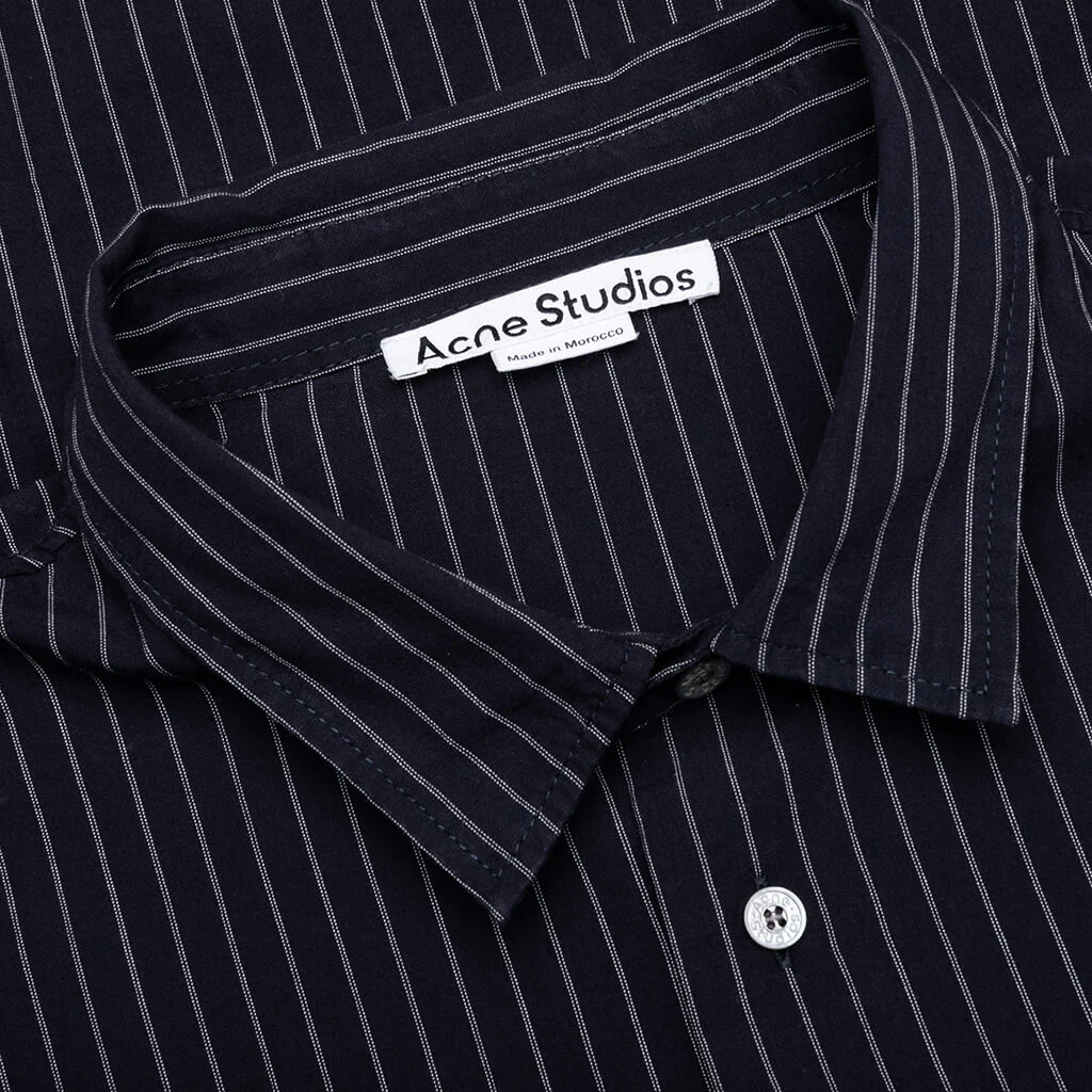 Stripe Button-Up Shirt - Navy/White - Image 3