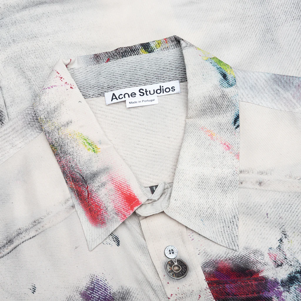 Painted Trompe-l’oeil Print Button Up Shirt - White/Multicolor - Image 3