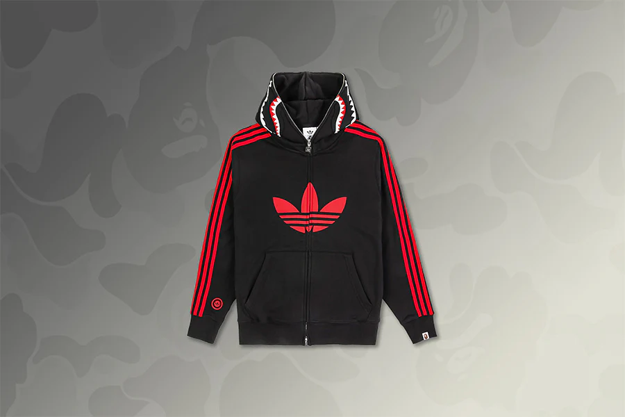 Adidas x BAPE Shark Full Zip Hoodie - Black - Image 2