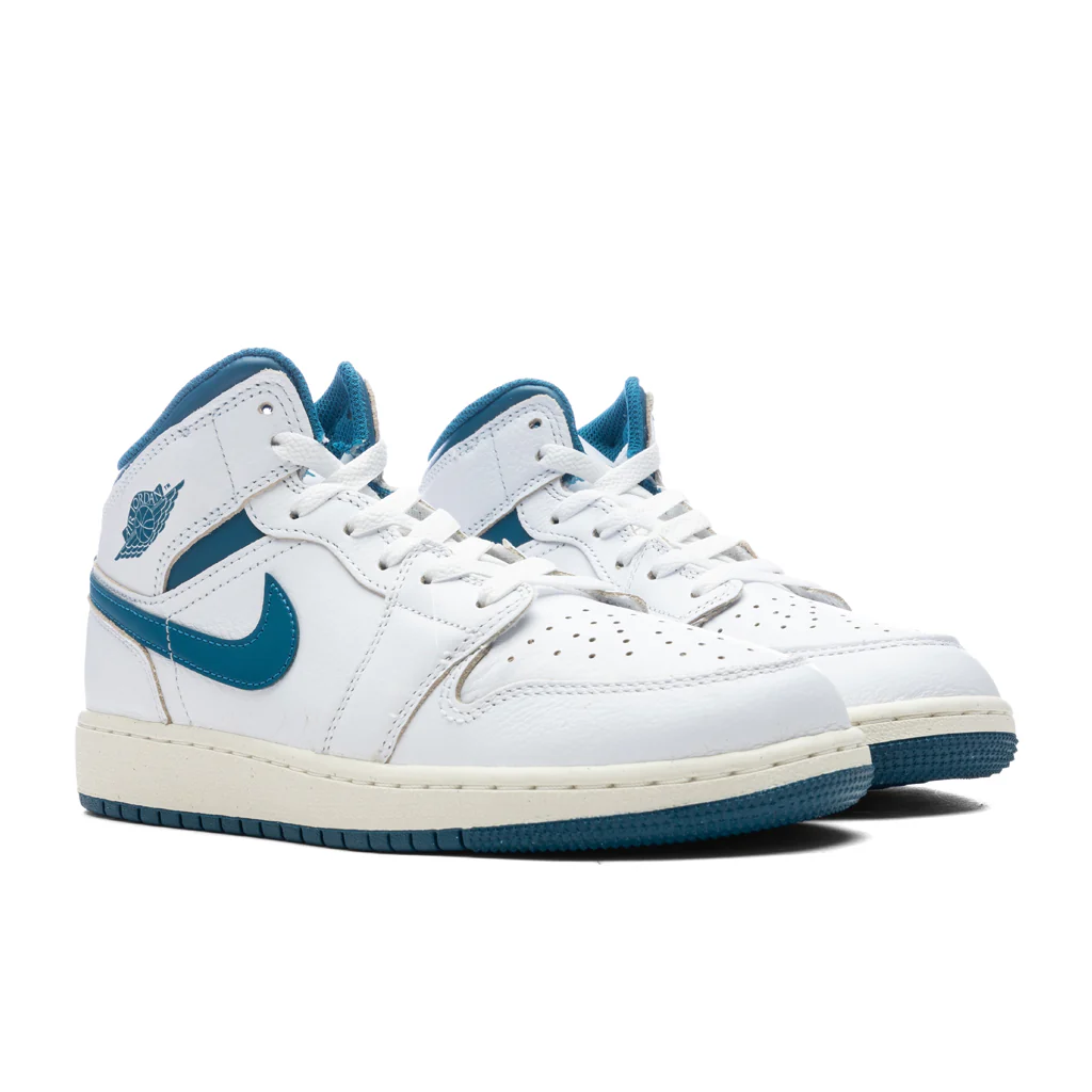 Air Jordan 1 Mid SE (GS) - White/Industrial Blue/Sail - Image 2