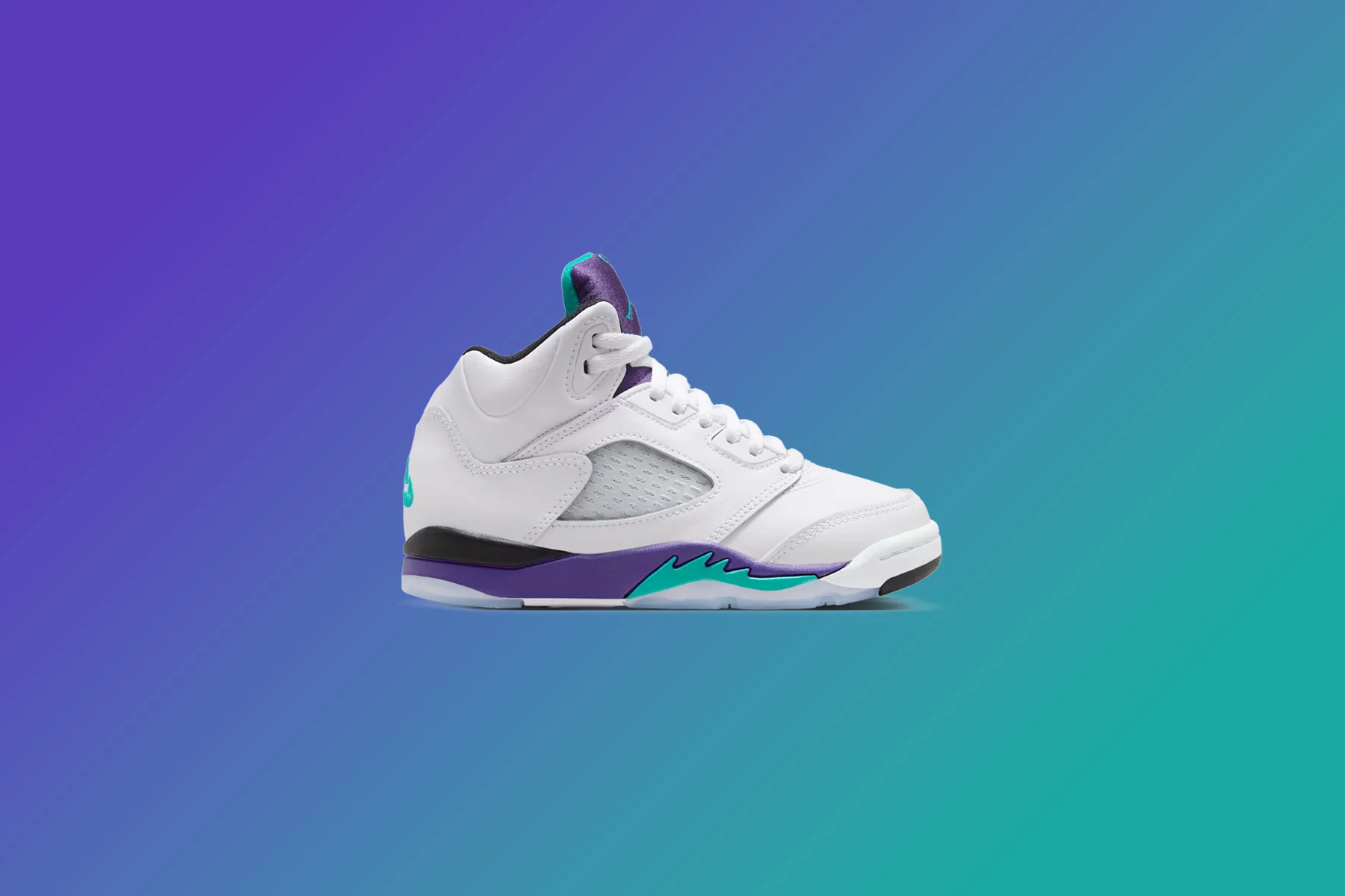 Air Jordan 5 Retro OG 'Grape' (PS) - White/New Emerald/Grape - Image 5
