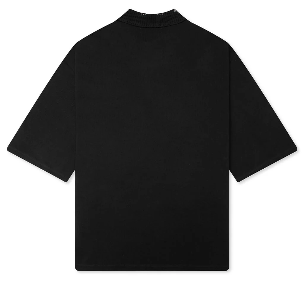 Stud Collar Oversized Polo - Black - Image 2