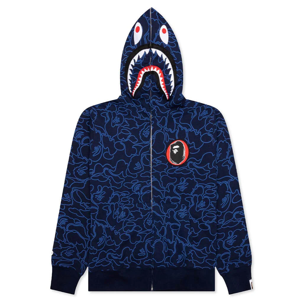 Bape 30th Anniversary Line Camo Shark Full Zip Hoodie - Navy