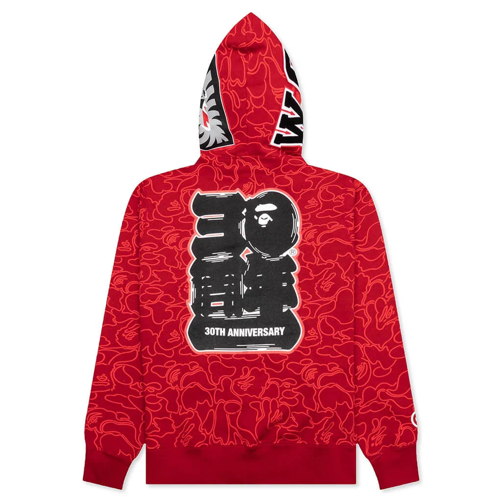 Bape 30th Anniversary Line Camo Shark Full Zip Hoodie - Red - Image 2