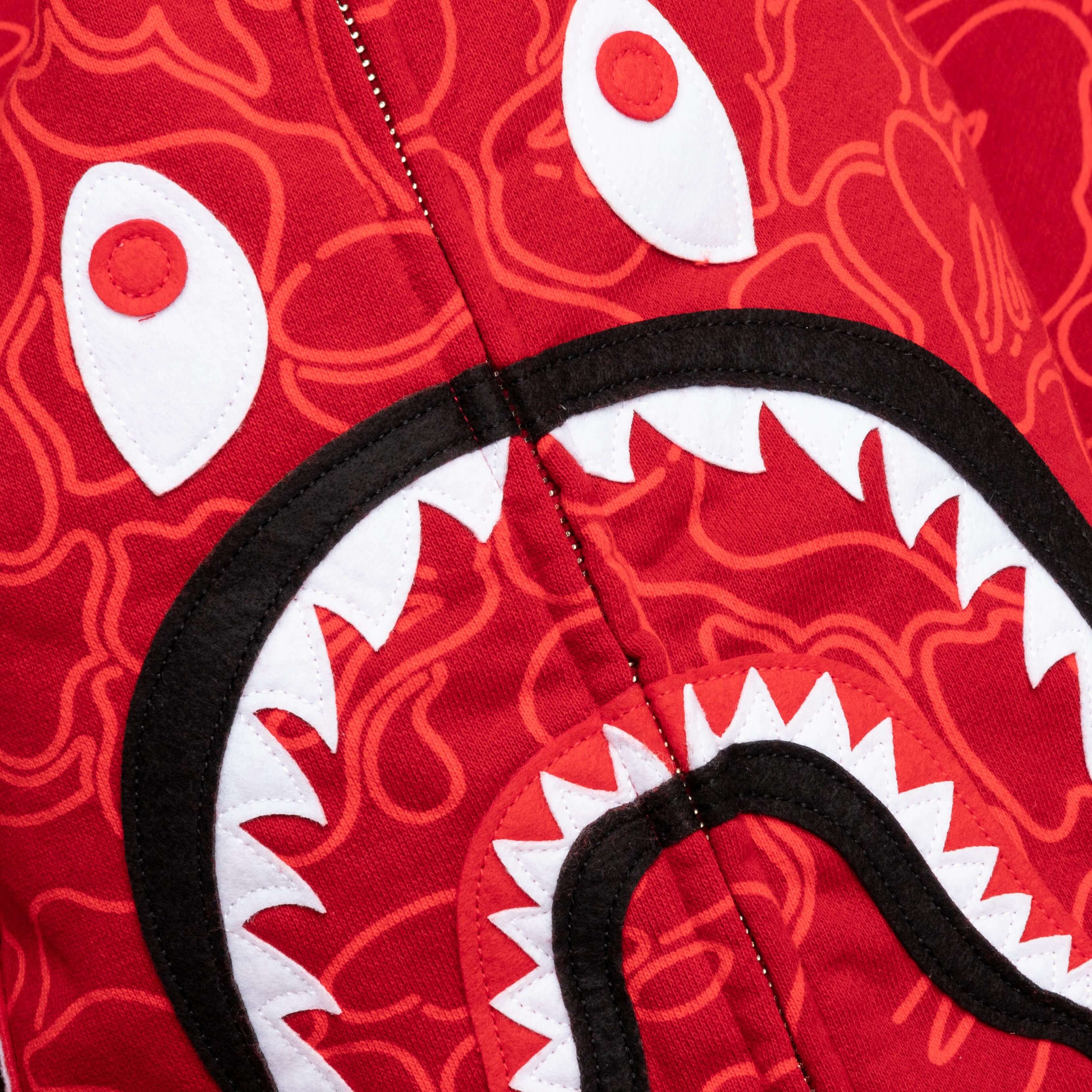 Bape 30th Anniversary Line Camo Shark Full Zip Hoodie - Red - Image 3