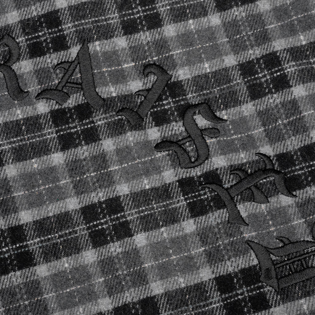 Embroidered Flannel Shirt Jacket - Black - Image 5