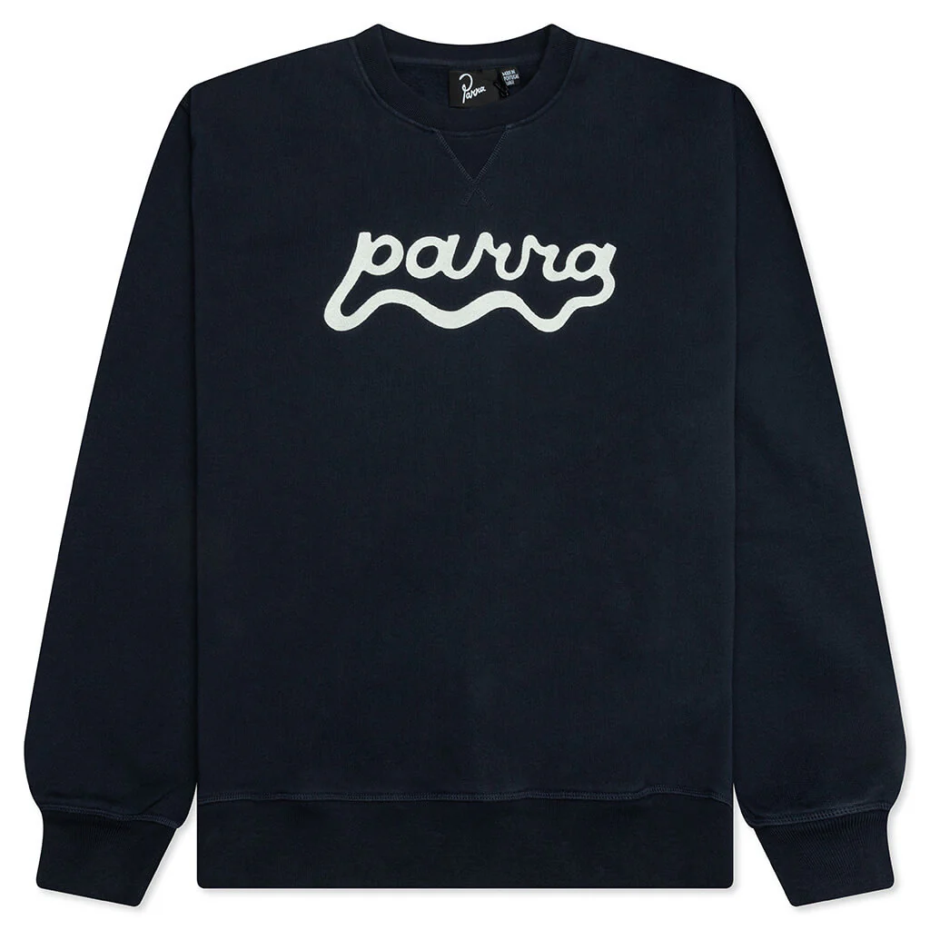 Water Wave Logo Crew Neck Sweatshirt - Navy Blue