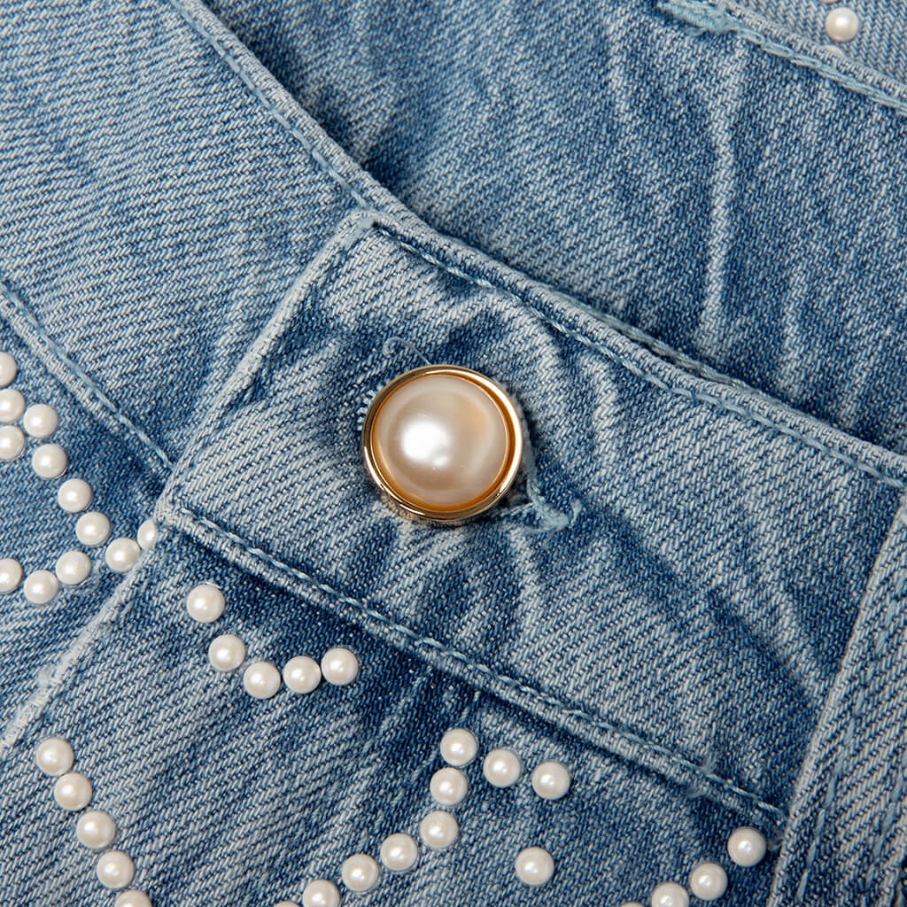 Pearl Monogram Denim Shorts - Pearl - Image 4