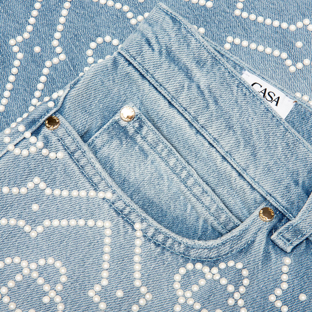 Pearl Monogram Denim Shorts - Pearl - Image 5