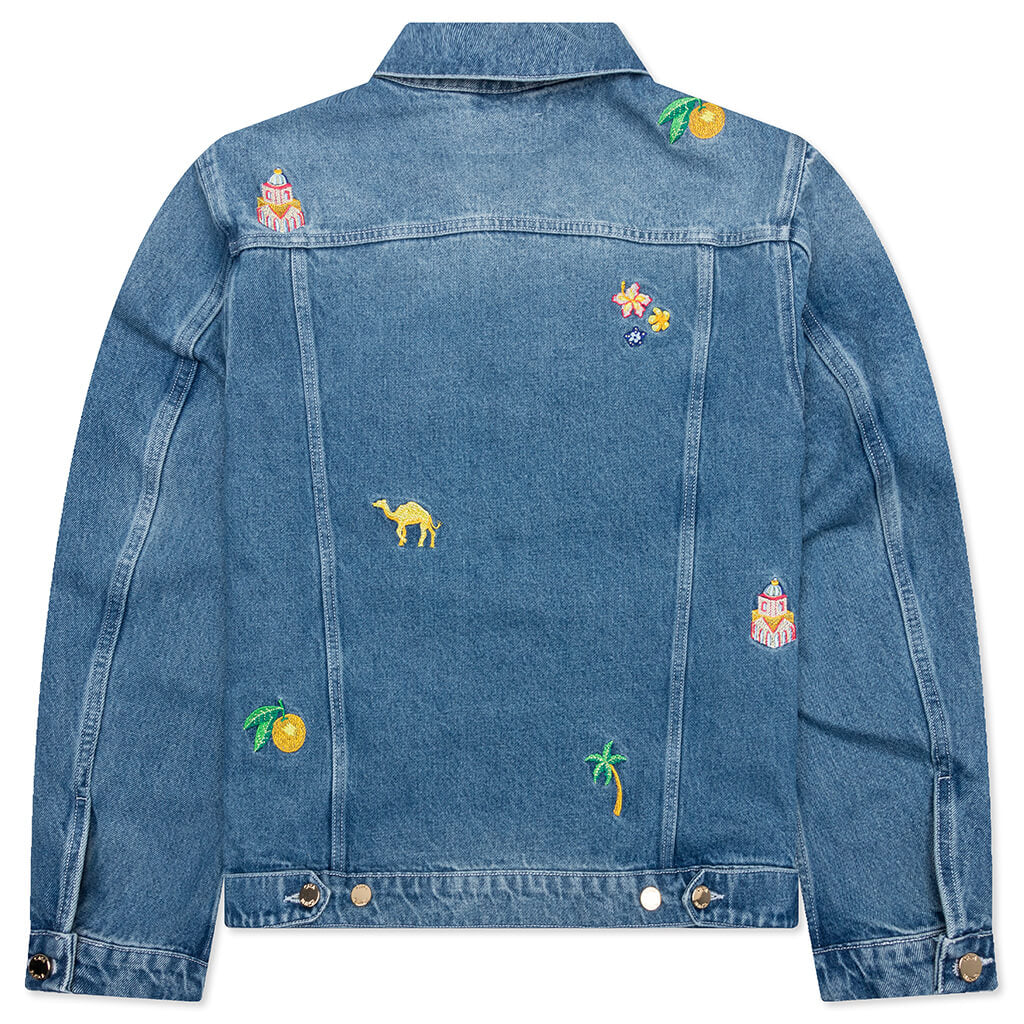 Stone Wash Denim Embroidered Motif Jacket - Stone Wash - Image 2
