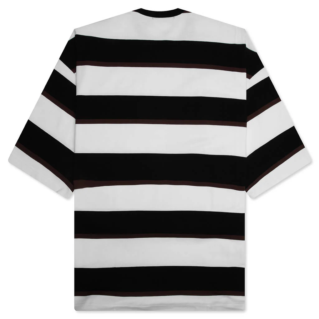 Cotton Jersey Multi Border T-Shirt - Black/Brown/White - Image 2