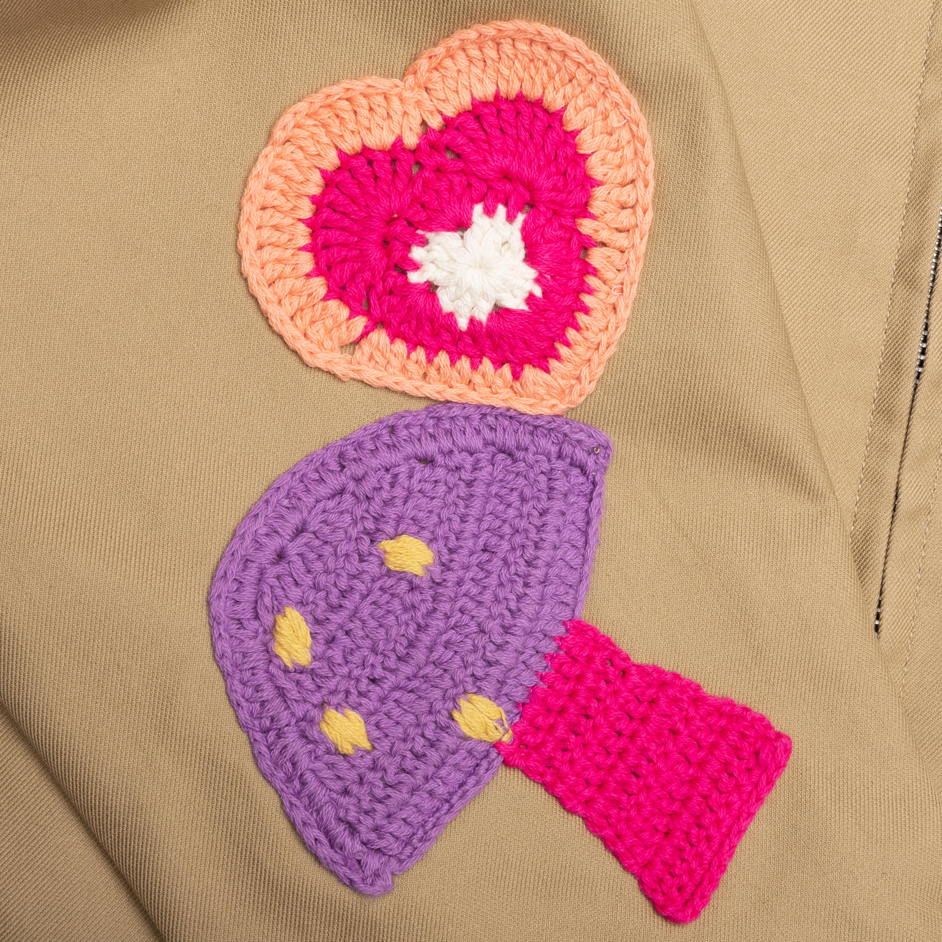 Crochet Patch Worker Jacket - Sand - Image 4