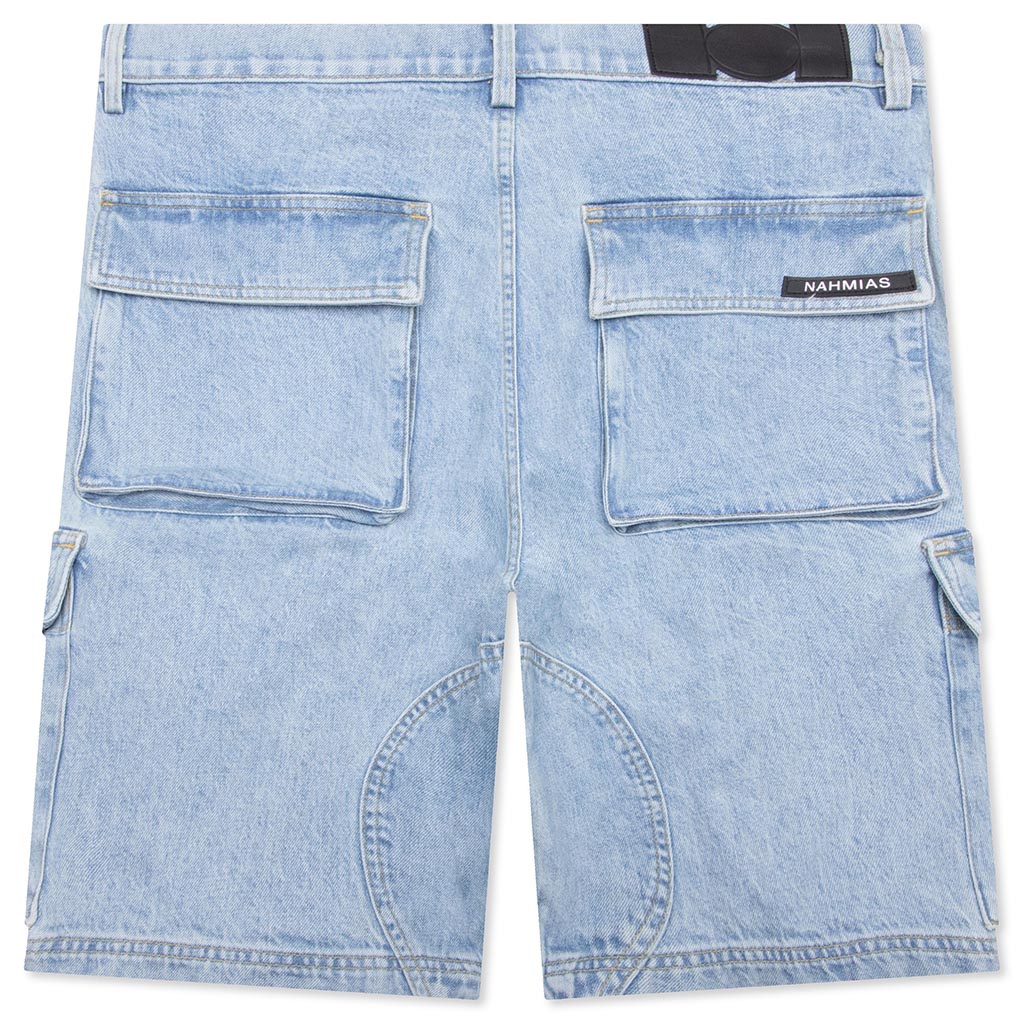 Denim Logo Cargo Shorts - Light Wash - Image 2
