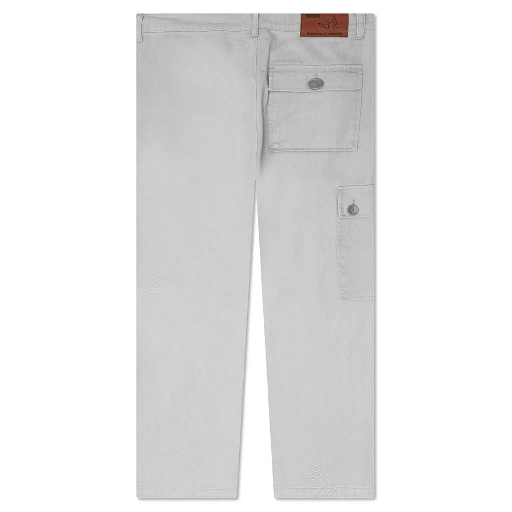 Face Embroidered Denim Pants - Grey - Image 2