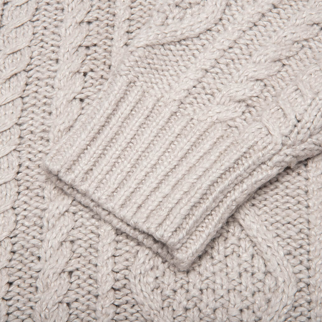 Cable Knit Hoodie - Silver Cloud - Image 3