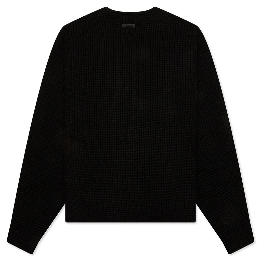 Heavy Waffle Cardigan - Black - Image 2