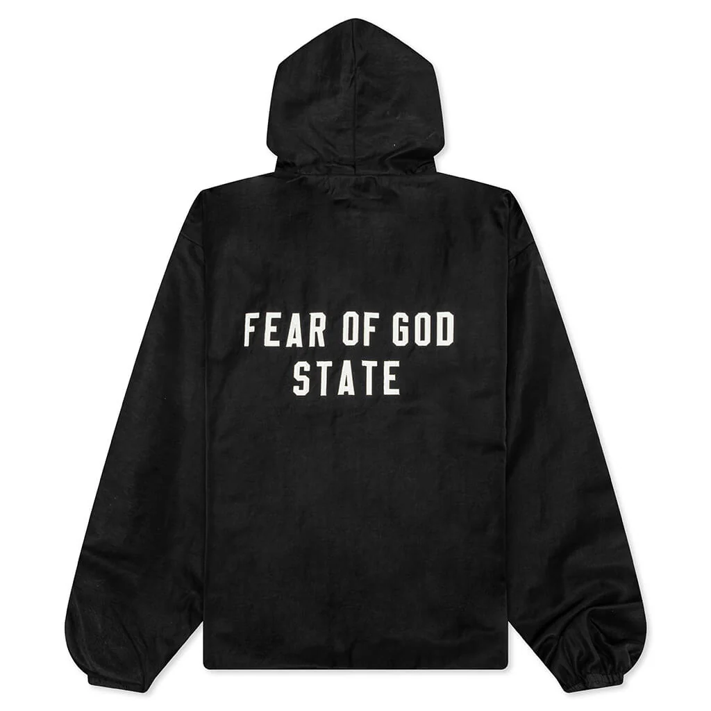 Textured Nylon Hooded Coaches Jacket - Black - Image 2