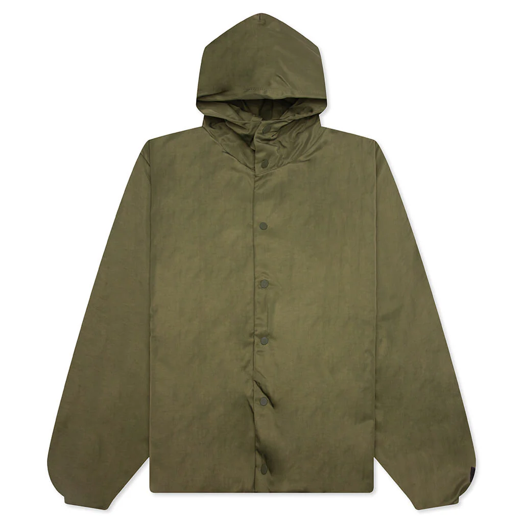 Textured Nylon Hooded Coaches Jacket - Military