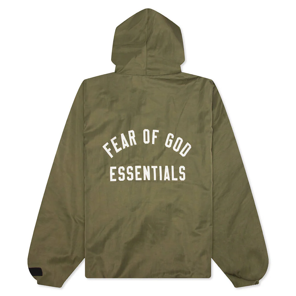 Textured Nylon Hooded Coaches Jacket - Military - Image 2